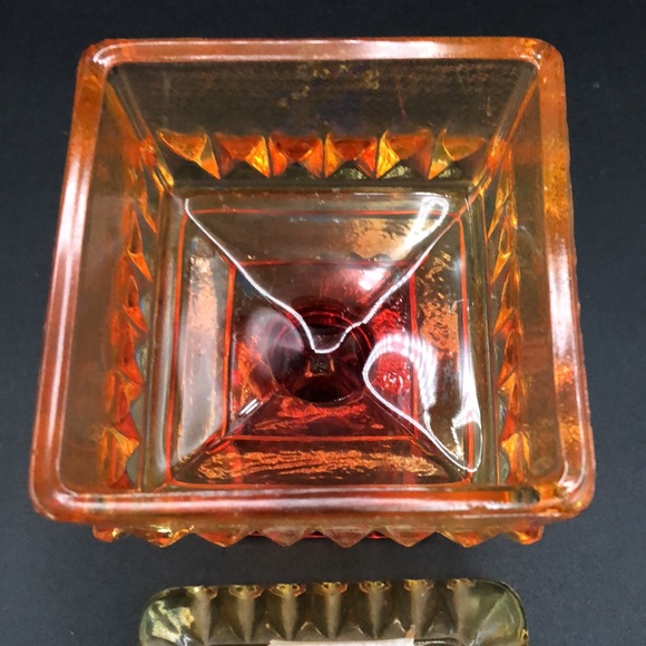 Vintage Amber Red Pedestal Wedding Box Candy/Trinket Jeanette Glass Dish W/Lid - Picture 2 of 9